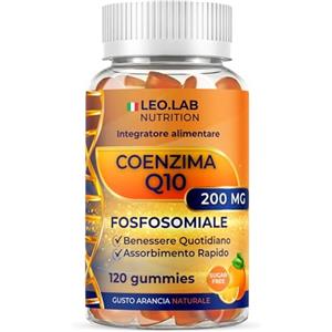 L.E.O LAB Coenzima Q10 200mg Fosfosomiale 120 Gummies Gusto Arancia - Altamente Biodisponibile con Vitamina C - Integratore Q10 Made in Italy