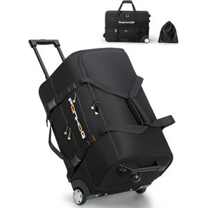 Ponhog Borsone da Viaggio con Ruote - Borsone Trolley con Ruote Impermeabile per Vacanze, 65cm, Nero