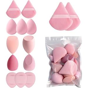 GZRXIOUS 14 Pezzi Spugna Trucco Set - Beauty Blender e Puff Cipria per Spugnetta Fondotinta, Liquido, Correttore, Crema e Polvere, Makeup Sponge Naturale, Accessori Make Up Rosa