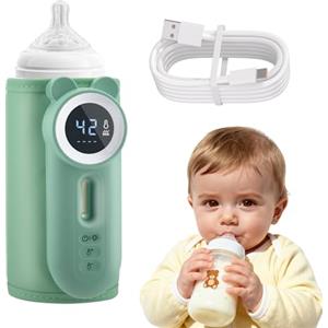 Eirolace Scaldabiberon portatile in viaggio, controllo della temperatura a 11 livelli e display a LED, riscaldamento rapido senza acqua, batteria da 10400 mAh, con luce notturna per viaggi e casa (verde)