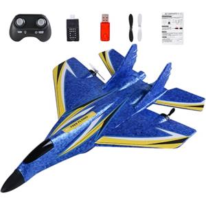 Generico Aereo RC per bambini - Aereo telecomandato impermeabile con batteria sostituibile da 2,4 GHz con a LED, giocattolo volante bimotore con portata di 150 m, aereoo acrobatico per esterni durevole