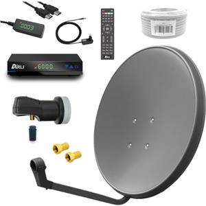 ARLI Impianto satellitare digitale da campeggio, 60 cm, specchio con ricevitore ARLI AH1 HD + Single LNB + cavo da 10 m