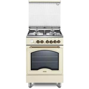 De'Longhi PEMB 664 CLSG Cucina A Gas, 60 Cm, Forno Elettrico Multifunzione, 4 Bruciatori, 1 Doppia Corona, Griglie In Ghisa, Easysteam, Idroclean, Linea Country, Colore Crema, Classe Energetica A