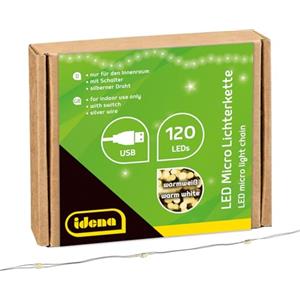 Idena 31483 - Catena luminosa LED Micro con 120 LED in bianco caldo, alimentazione USB, con interruttore, per uso interno, per feste, Natale, decorazione, matrimonio, come luce d'atmosfera