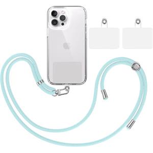 TBOC Pack: Cordino Catenella Laccio Strap Porta Cover [Blu Chiaro] + 2 Toppe di Fissaggio aggiuntive Telefono Cellulare Collo - Tracolla Catenina cordini Phone Cellulari Universale Laccetti