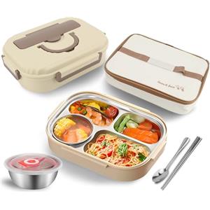 MEKOTRIN Contenitore Per Il Pranzo, Porta Pranzo Ermetico 4 Scomparti E Posate, Sicuro Per Microonde Lavastoviglie, Portapranzo Lunch Box Prova Di Perdite Per Adulti Schiscetta Pranzo