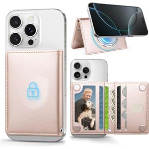 OCASE Portafoglio Magnetico con 5 Porta Carte, Protezione RFID, Ecopelle per iPhone Serie 16/15/14/13/12 (Esclusi Mini) e Cover Compatibili MagSafe- Rosa Oro