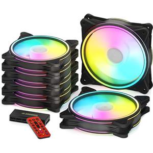 AsiaHorse PC 120MM RGB Ventola, ARGB Case Fan con Hub Control, 4 aureole CPU Case Fan con 24 LED indirizzabili, Computer Cooler Fan per Mainboard Aura Sync, 1500RPM, Nero, 6PACK