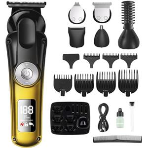 BESTBOMG Tagliacapelli Uomo Professionale, 6 in 1 Macchinetta per Capelli con Display LED, Impermeabile IPX6 Tagliacapelli per il Corpo, Tagliabarba Ricaricabile Senza Fili per Naso e Orecchie