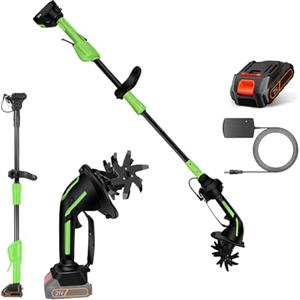 Kouamor Motocoltivatore elettrico senza fili, mini motocoltivatore portatile con batteria 21 V, acciaio al Manganese, larghezza e profondità di 10 cm, per giardino, orto, diserbo (1 batteria)