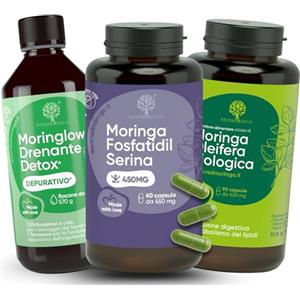 RedMoringa LOW CORTISOLO DONNA - Fosfatidilserina 450 mg + Moringa Bio + Drenante Liquido 11 Erbe con Tarassaco, Betulla, Ananas - Stress, Depurazione Fegato e Ritenzione - Made in Italy - RedMoringa