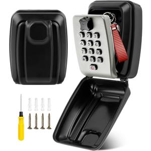 GIBOHOM Cassetta di Sicurezza per Chiavi, Cassetta Chiavi con Codice 12 Cifre Impermeabile Antiruggine, Esterno Cassaforte per Chiavi da Parete con Copertura per Casa,Fabbrica,Airbnb, Grigio