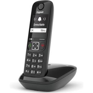Gigaset AS690 Telefono Portatile Cordless con Vivavoce Alta Qualità, Tastiera Illuminata ed Ampio Display, Black List, Lista Chiamate Fatte, Ricevute e Perse, Nero [Versione Italiana]