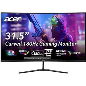 Acer Nitro ED320QRS3biipfx Monitor Gaming Curvo FreeSync Premium, 31.5, Display FHD VA,180 Hz, 1 ms (VRB), HDMI 2.0, DP 1.2, Audio out, Zeroframe, Luminosità 250 cd/m2, Cavo HDMI Incluso, Nero