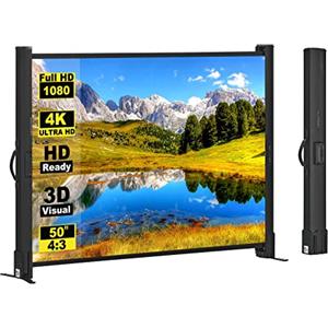 excelimage Schermo per proiettore con supporto, 50 pollici 4:3, telo portatile, facile da installare e trasportare, proiezione retrattile, perfetto per film al chiuso e all'aperto.