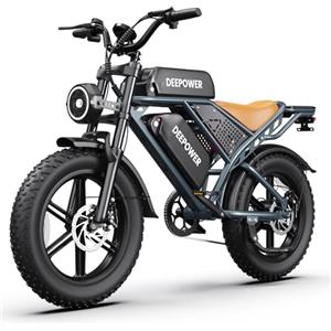 DEEPOWER S7 Bicicletta Elettrica, Batteria Rimovibile 48V 20Ah/35Ah/60Ah,Autonomia 110-250KM, 25 KM/H, E-Bike con Pneumatici Fat 20" per Tutti i Terreni, Sospensione Completa (Nero Classico-35Ah)