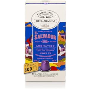 CAFFÈ CORSINI 1950 Caffè Corsini - El Salvador 100 Capsule Compatibili Nespresso, Caffè 100% Arabica, Intensità 9/13, 10 Confezioni da 10 Capsule, 520g
