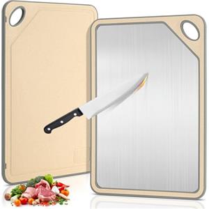 VINATO Tagliere Doppia Faccia in Acciaio Inox e Fibra di Frumento, 40X28cm Antiscivolo, Facile da Pulire, con Foro per Appendere, Tagliere Professionale per Cucina