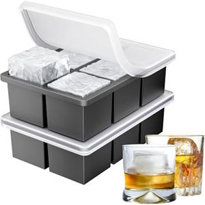 Ankway Stampo per Ghiaccio Set da 2, Senza BPA, Grande Cubetti Ghiaccio Silicone con Coperchio, Stampi Ghiaccio Impilabili per Whisky, Cocktail e Bevande Refrigerate, Lavabile in Lavastoviglie