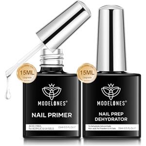 Modelones Primer Unghie Gel e Sgrassatore per Unghie, 15ml Disidratato Naturale Nail Prep Unghie Kit Lunga Durata Nail Prep e Primer Unghie Non Acido UV LED per Polvere Acrilica e Smalto Unghie Gel