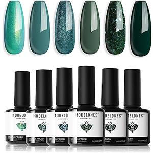 Modelones Smalto Semipermanente Unghie Verde Glitter 6 Colori Hema-free Gel Nail Art French Kit