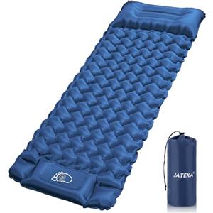 JATEKA Materassino Campeggio, Autogonfiabile Materasso Gonfiabile Singolo Con Pompa A Pedale, Materassino Gonfiabile Con Cuscino, Compatto E Leggero, Ideale Per Campeggio Trekking Tenda Blu/Grigio