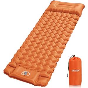 JATEKA Materassino Campeggio, Autogonfiabile Materasso Gonfiabile Singolo Con Pompa A Pedale, Materassino Gonfiabile Con Cuscino, Compatto E Leggero, Ideale Per Campeggio Tenda Arancione/Grigio
