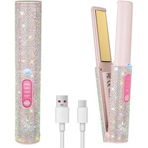 HUAJUN Piastra Capelli Senza Fili 5000mAh, Mini Piastra per Capelli 2 in 1, Piastra Portatile Senza Fili in Titanio, Piastra da Viaggio per Capelli, 3 Temp 2S HEAT Rapido MAX 410℉ Con Spegnimento Automatico