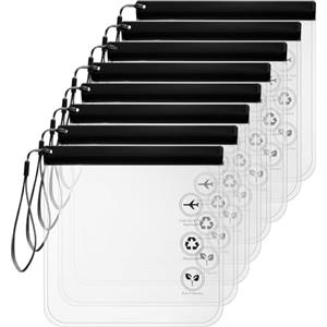 Farnirvana 8 Pezzi Buste Trasparenti per Liquidi, 20 x 20 cm Beauty Case da Viaggio TSA, Impermeabili Sacchetti per Bagaglio a Mano, Borsa Cosmetici per Donna e Uomo (Nero)