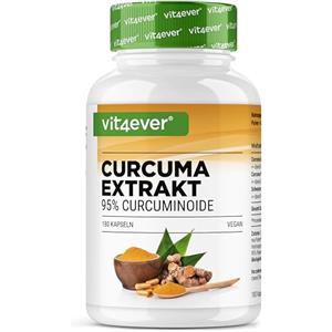 vit4ever Estratto di Curcuma alto dosaggio - 180 Capsule - 500 mg di Curcumina per porzione giornaliera - 95% contenuto di Curcumina - Estratto di Kurkuma di qualità - Vegano, senza additivi inutili