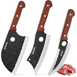 D.Perlla Set di Coltelli da Macellaio 3 Pezzi Coltello da Mannaia, Coltelli da Chef per Carne in Acciaio per Casa Cucina Campeggio All'aperto BBQ