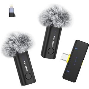 FULAIM Microfono Lavalier Wireless per iPhone,Telefoni Android, Mini Microfono wireless con Cancellazione del Rumore, microfono a clip chiaro per registrazioni video, interviste, TikTok e YouTube