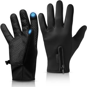 WESTWOOD FOX WFX - Guanti da ciclismo termici per touchscreen, neri, invernali, caldi, antivento, antiscivolo, fodera in pile, guanti da bici, guanti caldi per uomo e donna (L, Nero)