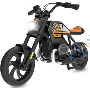 RCB R9 Motoveicolo Elettrico per Bambini, Motocicletta con Altoparlante, 3 velocità 10/15/25 KMH & Autonomia 15 KM, llluminazione ambientale, ruote 12" Moto Cavalcabile per bambini 6+ anni