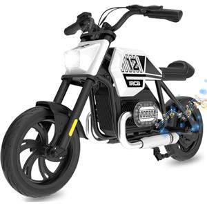 RCB R9 Motoveicolo Elettrico per Bambini, Motocicletta con Altoparlante, 3 velocità 10/15/25 KMH & Autonomia 15 KM, llluminazione ambientale, ruote 12" Moto Cavalcabile per bambini 6+ anni