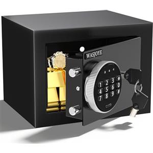 WASJOYE Mini Cassaforte - 17 * 23 * 17cm Cassaforte a mobile con tastiera digitale, serratura di sicurezza, cassaforte piccola per casa, ufficio, hotel, denaro, documenti, gioielli, passaporti