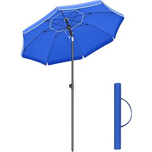 SONGMICS Ombrellone di 200 cm, UPF 50+, Inclinazione Bidirezionale a 30°, Altezza Regolabile, con Borsa da Trasporto, per Balcone Giardino Terrazzo Spiaggia, Senza Base, Blu GPU65BUV1