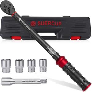 SUERCUP Set di chiavi dinamometriche da 1/2", 20 - 220 NM, 6 pezzi, precisione di errore ±3%, con bussole (17/19/21/23 mm), asta di prolunga da 125 mm, per bicicletta, moto, auto e camion, NKW