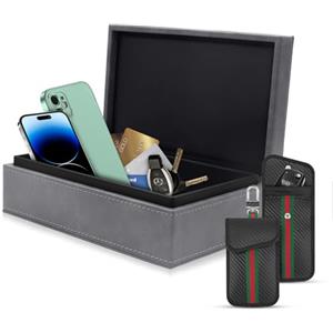 BOODPET Set scatola e borsa schermanti per chiavi | Protezione antifurto per chiavi dell'auto | Protezione da attacchi RFID/NFC/remoti | Disponibile in diversi modelli (Scatola schermata (grigio chiaro))