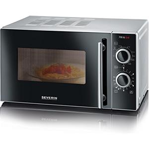 SEVERIN MW 7875 Forno microonde 700 W e potenza grill 900 W, Microonde 20 L con piatto girevole, scongelamento, 9 modalità di cottura, timer 30min e maniglia professionale, Nero/Argento