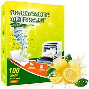 Bodiiwuliu 100 fogli per lavastoviglie biologici, foglie sostenibili per lavastoviglie come alternativa alle pastiglie, pulizia potente, rapida solubile, Pulizia, Brillantezza (profumo di limone)