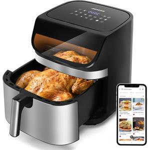 Aigostar Friggitrice ad Aria XXL 8,8 Litri, Air Fryer Doppia Resistenza, Risparmio Energetico 55%, 13 Programmi, Interno Acciaio Inox, Touchscreen & Finestra, Comunità Ricette, BPA FREE