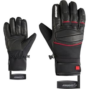 Ziener Guanti da sci GOMIN-Z da uomo, per sport invernali, impermeabili, in pelle, senza PFC, colore nero, rosso, 8,5