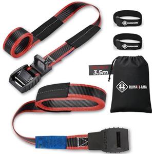 RUNAFLAMA - Cinghie di Fissaggio per Portapacchi, Portabici e Box Tetto Auto, Tavole Surf e Paddle Surf, Trasporto Carichi, Resistenza 500 kg per Cinghia, Protezione antigraffio, 2 Pezzi 3,5 m Nero