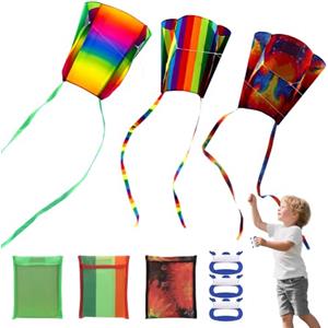 Tranrantic 3 Pezzi Aquilone Bambini,Colorato Aquiloni per I Bambini e Adulti con Lunghe Code, Aquilone per Principianti per attività All'aperto per Giochi da Spiaggia Estate All'aperto