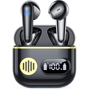 Paekole Cuffie Bluetooth,Auricolari Bluetooth 6.1 - Cuffie Wireless con 6 ENC Cancellazione Rumore Mics, Cuffie in Ear 48 Ore di Riproduzione, Cuffiette Senza Filo HiFi Stereo per iOS/Android - Classico Nero
