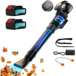 Olubfdh 21V Soffiatore a Batteria 255Km/h 1070m³/h, Max 38000RPM, 3 Velocità con 2 batterie 4000 mAh e caricabatterie Display LCD per Foglie Giardino, Trucioli Legno, Pulizia del Cortil (Grigio)