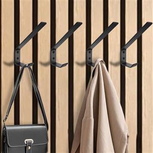 XQZMD Ganci per pannelli acustici, confezione da 4 ganci doppi, appendiabiti in metallo, resistenti ganci da parete con viti, ganci per bagno, camera da letto, pannelli da parete (nero)