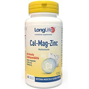 LongLife® Cal-Mag-Zinc | Integratore di calcio, magnesio e zinco, con vitamina D | Alta biodisponibilità | Salute delle ossa e del sistema nervoso | 2 mesi di trattamento | Vegetariano e senza glutine
