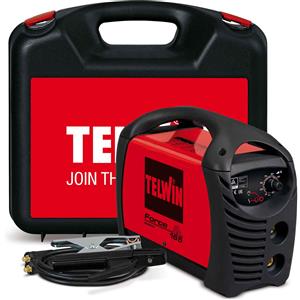 Telwin Saldatrice ad elettrodo MMA Telwin Force 165 con tecnologia inverter, set comprensivo di valigetta di trasporto, set di collegamento, cavo di terra, martello per scorie